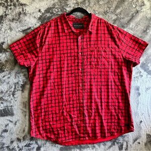 Sean John Legacy Red Black Button-Up Shirt Men 4XL Short Sleeve Linen Blend